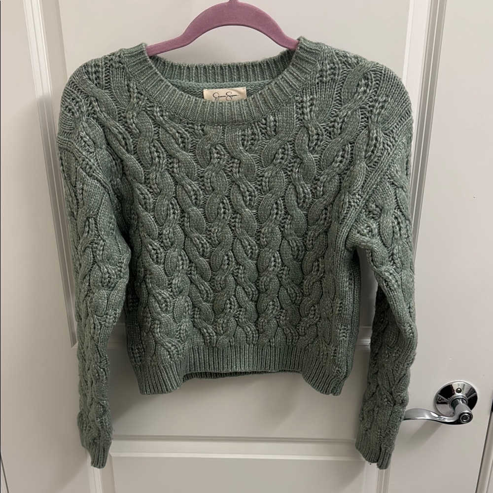 Sage Green Cable Knit Cropped Sweater
